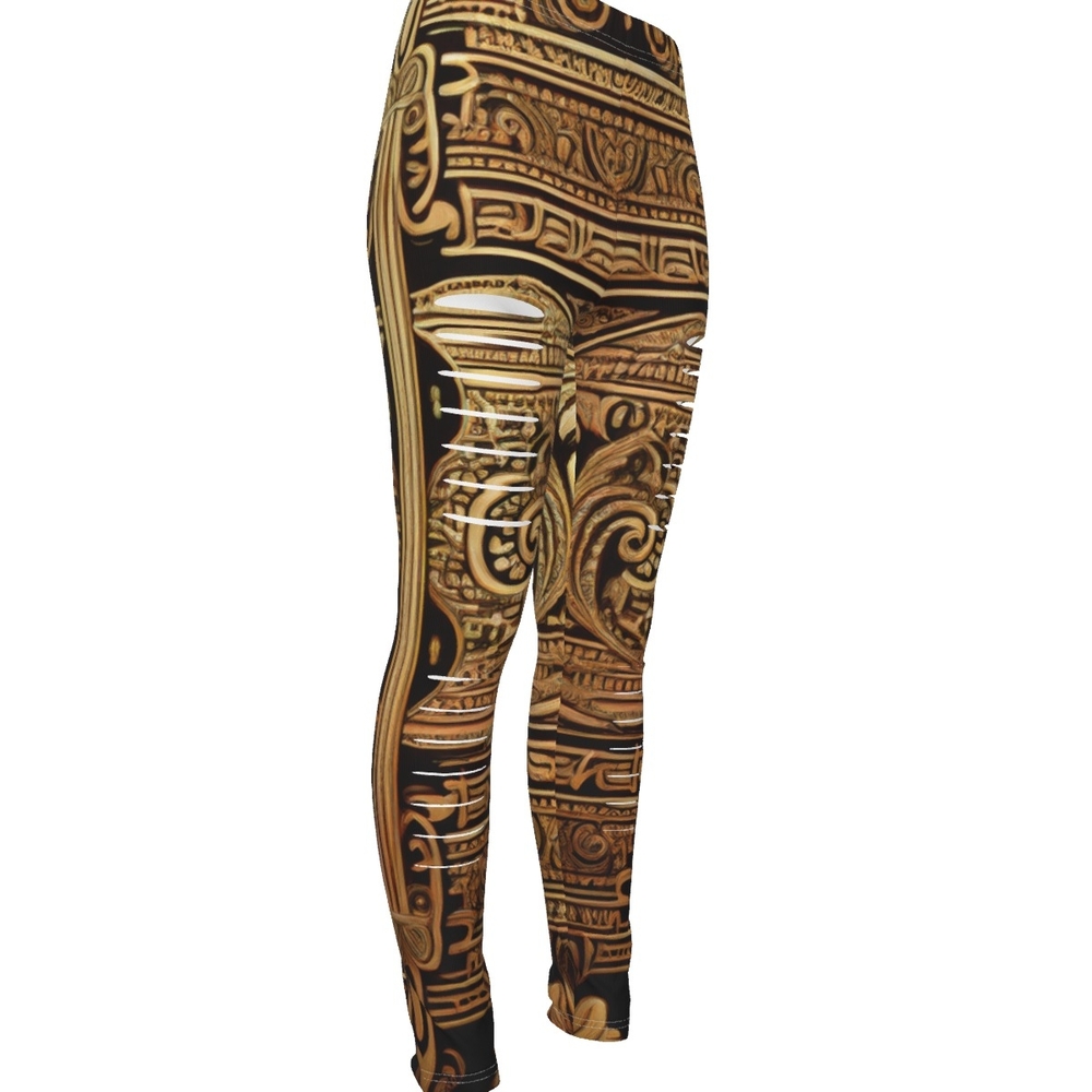 Tribal Print Leggings - Brown and Gold